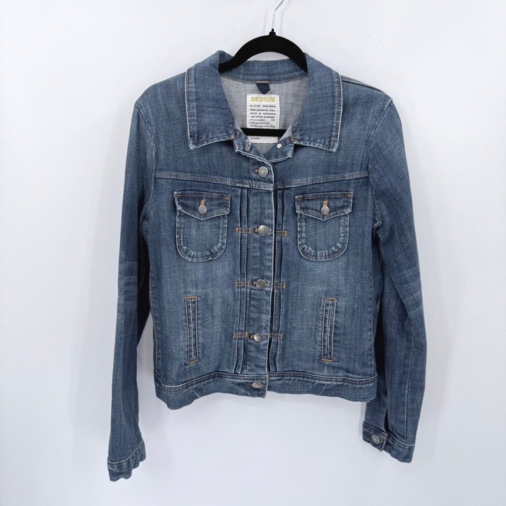 J.Crew Womens Medium Wash Denim Trucker Jacket Blue Cotton Spandex 02661 Size M